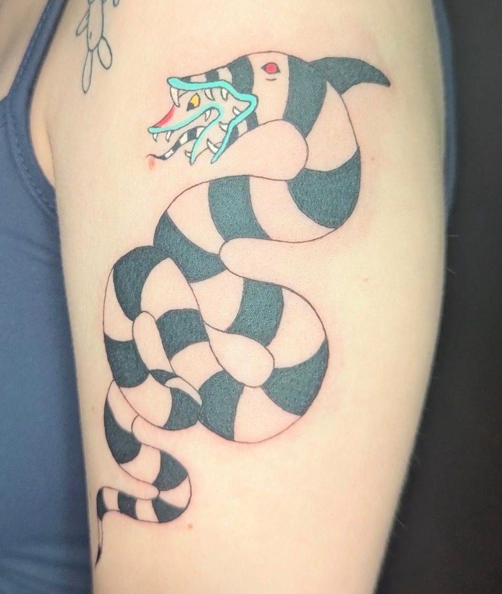 Striped snake tattoo