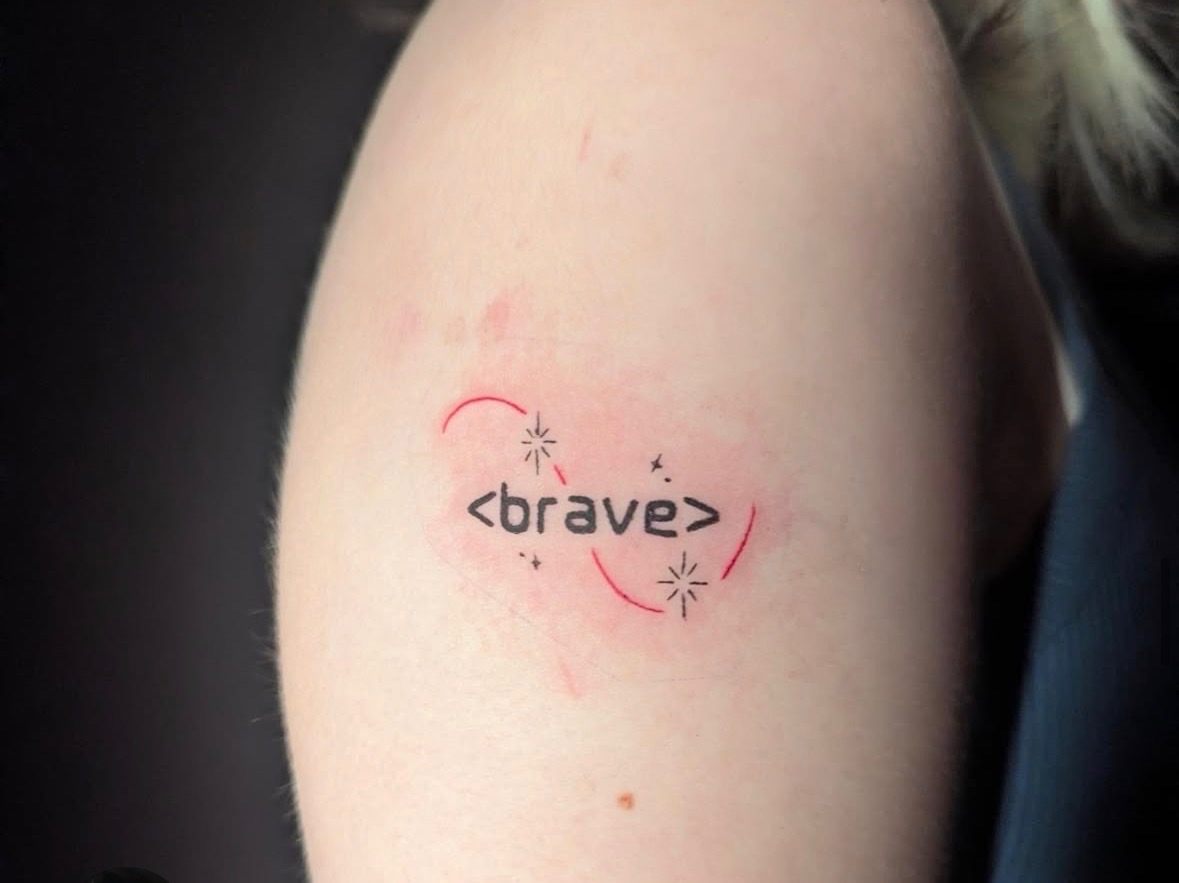 Brave lettering with red accents